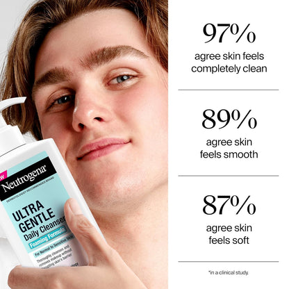 Neutrogena Ultra Gentle Foaming Facial Cleanser, Foaming Face Wash for Sensitive Skin, Gently Cleanses Away Dirt, Oil & Makeup Without Over Drying, Fragrance-Free, 5.8 fl. oz