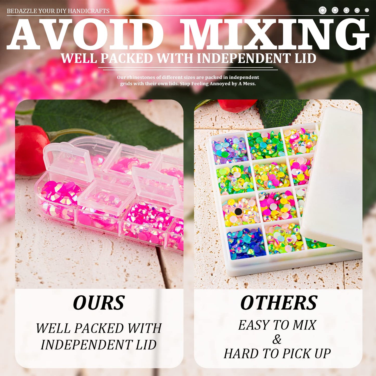 7000PCS Resin Rhinestones with Tweezers for Crafting, 2/3/4/5/6mm Flatback Jelly Rhinestones, 4 Box Hot Pink AB Non Hotfix Crystal Gems for DIY Crafts Mugs Tumblers Clothes Makeup Nail