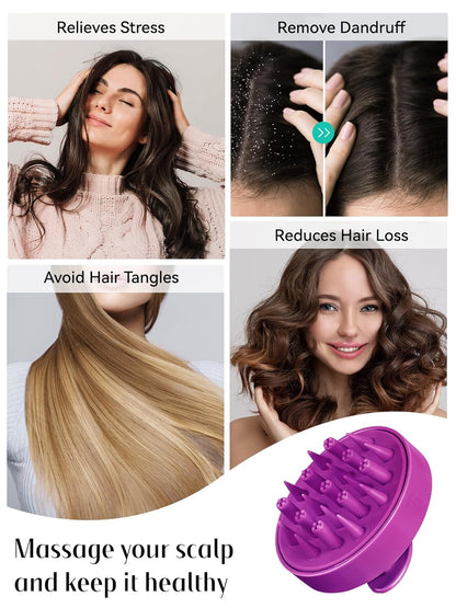 HEETA Hair Scalp Massager for Hair Growth, Shampoo Brush, Scalp Scrubber Exfoliator with Soft Silicone Bristles for Dandruff Removal to Relieve Stress, Wet Dry Use, Purple