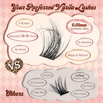 Lash Clusters 0.05mm PBT Fiber Eyelash Clusters, 0.1mm Superfine Invisiband D Curl Diy Lash Extension, 96pcs 8-16mm Individual Like Eyelash Extensions (Velvet-D-8-16Mix)