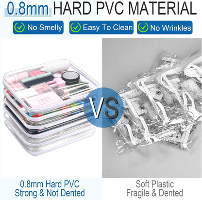 Sanwuta 6 Pcs Clear Hard Zipper Case Pencil Pouches Hard Plastic Zipper Pouches Makeup Bag Transparent Cases for Snacks Plastic Storage Organizer Box for Travel(White,13.78 x 11.81 x 2 Inch)