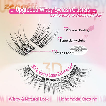 Natural Lash Clusters Wispy Cluster Eyelash Extensions DIY Individual Lashes C Curly 9-12mm Eyelash Clusters 180PCS Lash Extensions with Thin Lash Band by zenotti