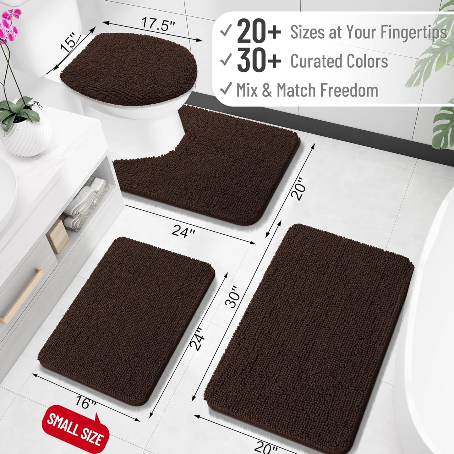 OLANLY Bathroom Rugs 30x20, Extra Soft Absorbent Chenille Bath Rugs, Rubber Backing Quick Dry, Machine Washable Bath Mats for Bathroom Floor, Tub and Shower, Home Decor Accessories, Brown