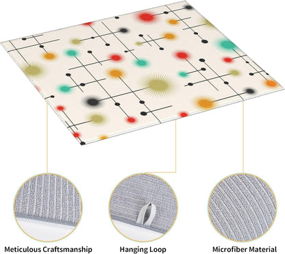 Mid Century Modern Dish Drying Mat for Kitchen Counter Yellow Washable Absorbent Reversible Microfiber Retro Drying Pad Kitchen Accessories 16x18 Inch