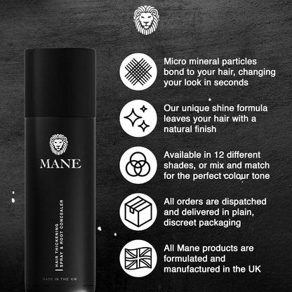 Mane Hair Thickening Spray & Root Touch Up, Instantly Thicker Hair for Men & Women, Fill in Hairlines and Hide Thinning and Fine Patches - Ash Blond, 12 Colors (6.76 oz)