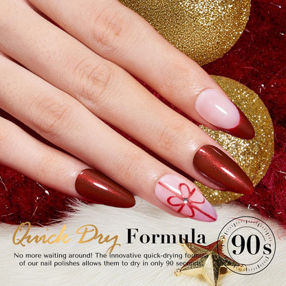 AZUREBEAUTY Red Burgundy Glitter Nail Polish, Quick Dry Ruby Fall Winter Natural Shine Nail Lacquer Salon-Quality for Women Girl Gifts