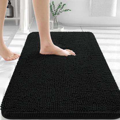 OLANLY Bathroom Rugs 36x24, Extra Soft Absorbent Chenille Bath Rugs, Rubber Backing Quick Dry, Machine Washable Bath Mats for Bathroom Floor, Tub and Shower, Home Decor Accessories, Black