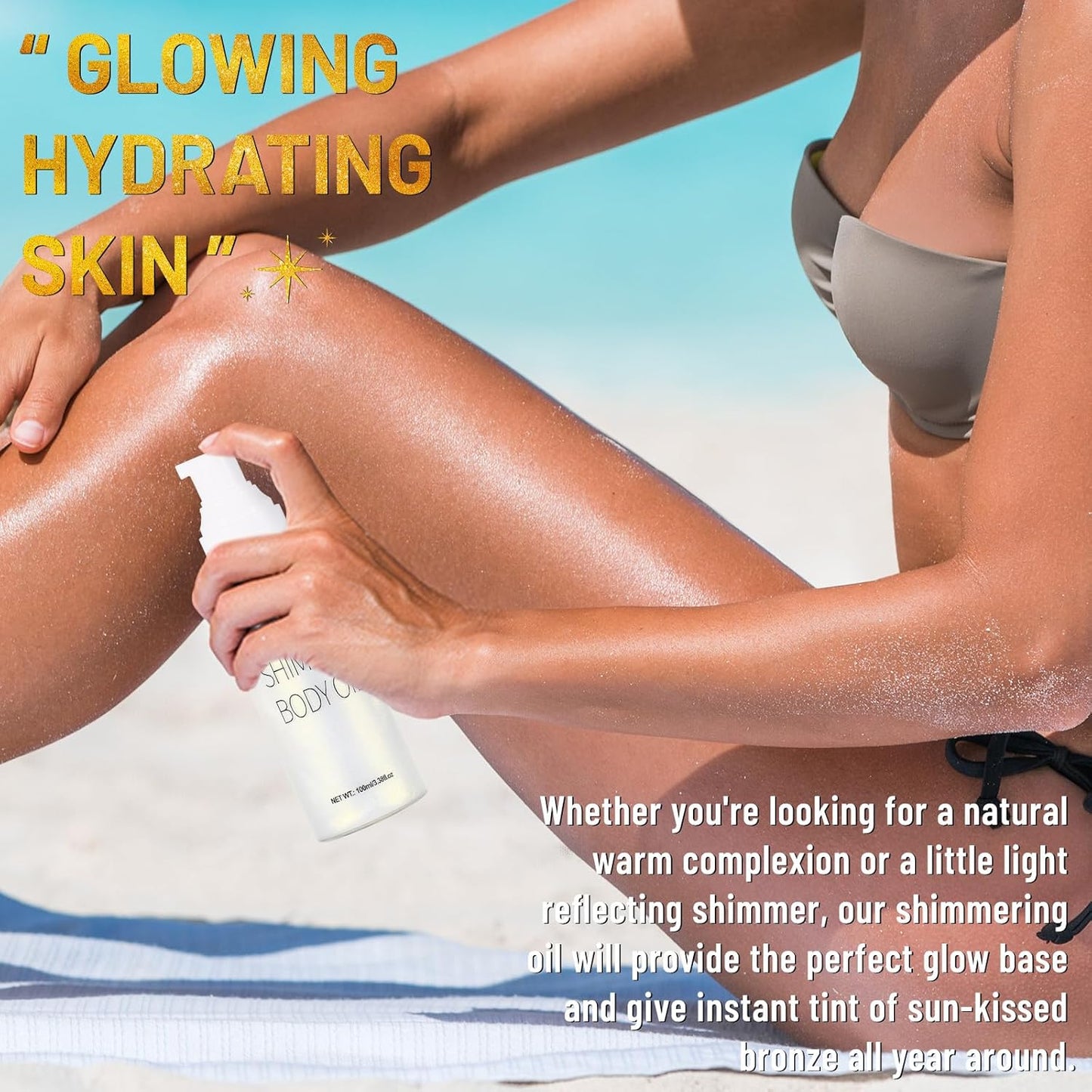 UCANBE Body Shimmer Oil 100ml, Moisturizing Face Body Glow Glitter Oil, Waterproof Shimmering Body Luminizer Liquid Illuminator Highlighter, Tinted Shimmer Body Lotion Glowing Bronzer Makeup(Silver)