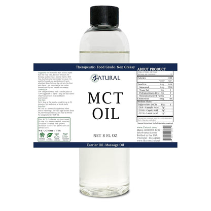 Pure MCT Oil, Carrier Oil, Massage Oil, Hydrating Oil, Hair Oil, Food and Therapeutic Grade, 8 Oz
