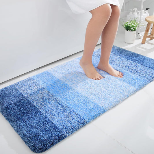 OLANLY Bathroom Runner Rugs 47x24, Extra Soft Absorbent Microfiber Bath Rugs, Rubber Backing, Quick Dry, Washable Bath Mats for Bathroom Floor, Tub and Shower, Home Decor Accessories, Light Royal Blue
