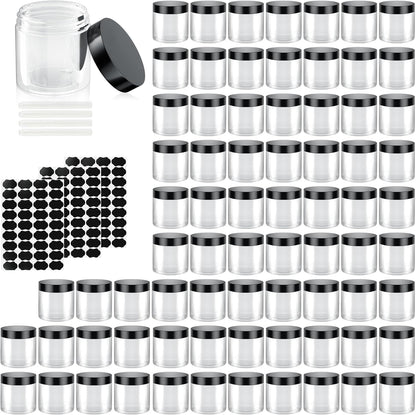 60 Pack 4 Oz Plastic Containers with Lids, OBKJJ Clear Travel Size Leak Proof Makeup Travel Containers BPA Free Cosmetic Slime Jars for Lotion, Cream, Body Butter, Makeup, Ointments (60)