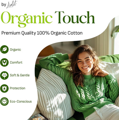 Livlit Regular Size Ultra Thin Sanitary Pads, 100% Organic Cotton from Texas, Powerful Leak Protection, Unscented, Chlorine Free and Absorbency of Feminine Periods, Pads for Women (36 Count)