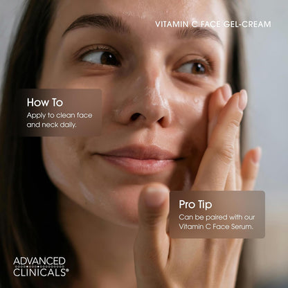 Advanced Clinicals Brightening Vitamin C Face Cream Gel With Niacinamide + Hyaluronic Acid | Vitamin C Moisturizer Lotion For Face Visibly Diminishes Look Of Dark Spots & Uneven Skin Tone, 2.5 Fl Oz