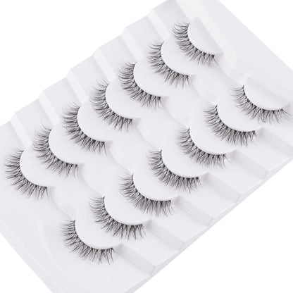 Natural Lashes False Eyelashes 12 MM Short Lashes WIspy 3D Volume Fake Eyelashes Pack C Curl Soft Eye Lash with Thin Cotton Band 7 Pair False Lashes Siligli