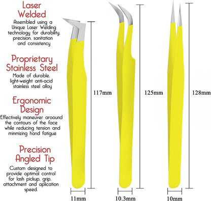 SIVOTE Lash Tweezers for Eyelash Extensions for Volume, Isolation & Classic Lashes, 3 Pack, Yellow