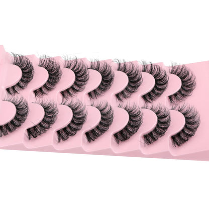JIMIRE Eyelashes with Clear Band Wispy Curly 15mm 3D Faux Mink Lashes Fluffy Natural Volume Cat Eye Fake Lashes 7 Pairs Pack