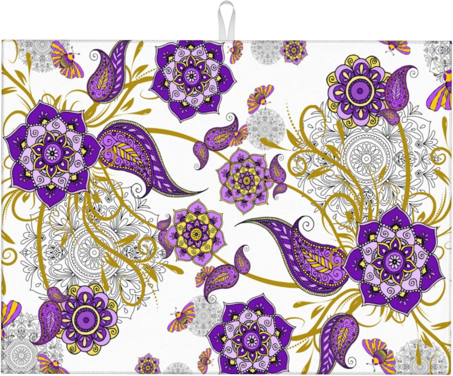 Purple Flower Kitchen Drying Mat Boho Floral Microfiber Dish Drainer Mat for Kitchen Counter Absorbent Reusable Washable 18x24 Inch Home Holiday Decor
