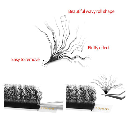 Wool Curly Eyelash Extensions 0.07mm D Curl Mix 8-15mm Easy Fan Lashes Premade Fans Volume Lashes Matte Black Crisscross