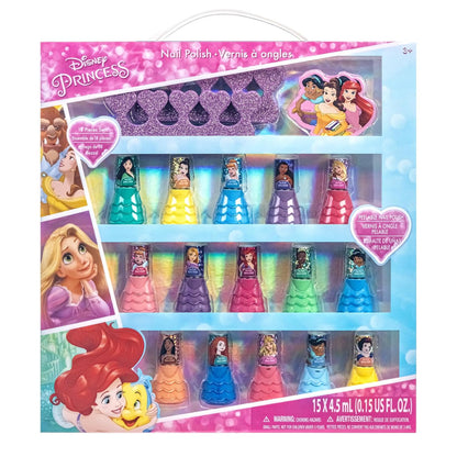 Disney Princess 15 Piece Water-Based Nail Polish with 3 Toe Spacers, Quick Dry, Peel Off, Gift Kit Set for Kids Girls, Ages 3 by Townley Girl