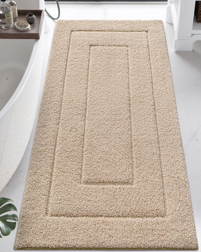 DEXI Bathroom Rug 60x24, Non Slip Washable Bath Mat Runner for Shower Floor, Extra Long Absorbent Soft Bathmat with Rubber Backing, Quick Dry Microfiber Carpet, Beige