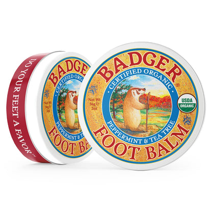 Badger Foot Balm, 100% Organic Foot Cream for Dry Cracked Heels and Feet, Fast Acting Foot Care for Women & Men, All-Natural Cracked Heel Treatment, 2 oz Tin, 2-Pack