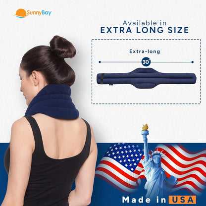 SunnyBay XL Microwave Heating Pad, Microwavable Heated Neck and Shoulder Wrap, Hands-Free Weighted Moist Hot or Cool Pack, Soft Fleece Cover and Flaxseed Filling, 30 Inch Extra-Long Length, Navy