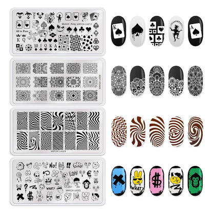 8PCS Halloween Nail Stamping Plates, Pumpkin Skull Bat Poker Image Stainless Steel Stencil, DIY Nail Art Template Tools
