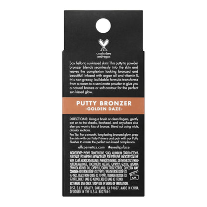 e.l.f. Putty Bronzer, Creamy & Highly Pigmented Formula, Creates a Long-Lasting Bronzed Glow, Infused with Argan Oil & Vitamin E, Golden Daze, 0.35 Oz (10g)