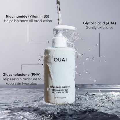 OUAI Detox Facial Cleanser - Deep Cleansing Face Wash with Glycolic Acid, Niacinamide & PHA - Removes Sweat, Dirt & Oil Without Drying - Gentle Face Cleanser for Post-Workout (7.8 Fl Oz)
