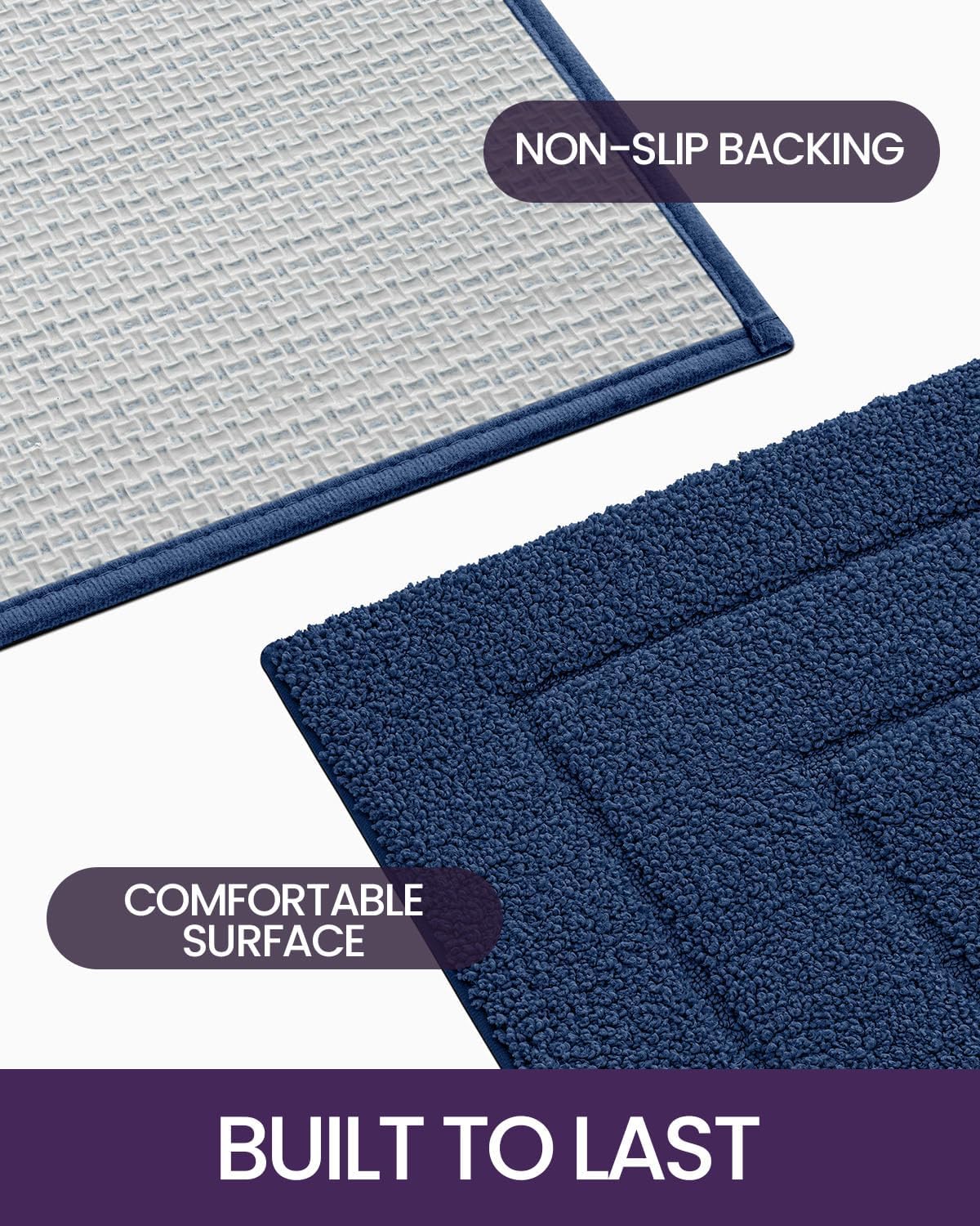 DEXI Bathroom Rug 32x20, Non Slip Washable Bath Mat for Shower Floor, Absorbent Soft Bathmat with Rubber Backing, Quick Dry Microfiber Carpet, Navy