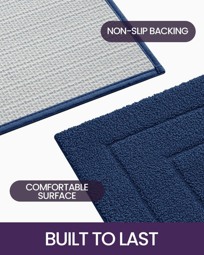 DEXI Bathroom Rug 32x20, Non Slip Washable Bath Mat for Shower Floor, Absorbent Soft Bathmat with Rubber Backing, Quick Dry Microfiber Carpet, Navy