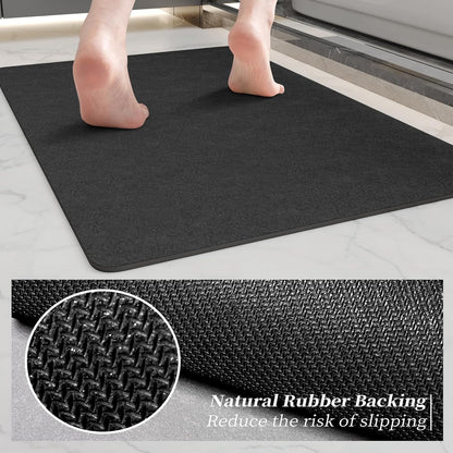 Bath Mat Rugs 32x17 - Diatomaceous Earth Bath Mats Quick Dry Absorbing Bathroom Rugs Rubber Non Slip Thin Bathroom Mat Fit Under Door, Bath Mat for Bathroom Floor, Tub and Shower, Sink, Dark Grey
