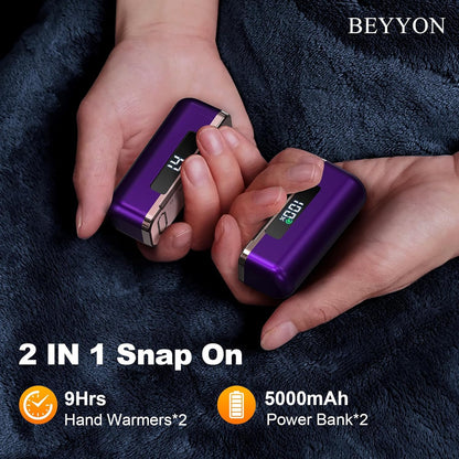 BEYYON Hand Warmers Rechargeable - Magnetic Electric Hand Warmer 2 Pack, 4 Levels Heat Up to 131℉ with LED Display, Portable Reusable Pocket Heater for Raynauds, Golf, Camping, Men, Women
