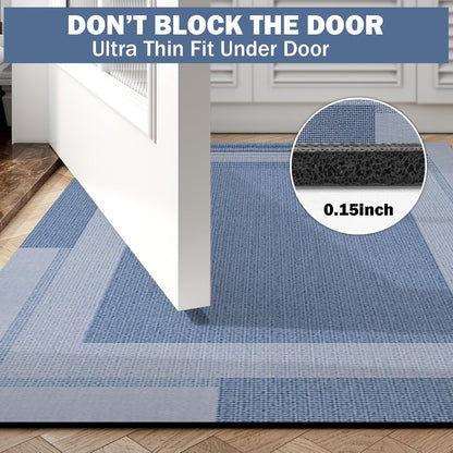 Non Slip Bath Mat, Rubber Backing Ultra Thin Bathroom Rugs Fit Under Door Quick Dry Super Absorbent Washable Bath Rug Shower Mat for Bathroom Floor Bathtub Shower Sink, Easy Care Blue 20"x 32"