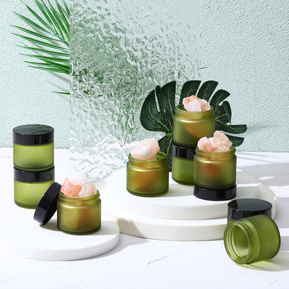 Domensi 32 Pcs 2 oz Glass Jars with Lids Travel Size Round Leakproof Empty Cosmetic Jars with Inner Liners Lid for Storing Makeup Lotions Face Cream Ointments Candle DIY Making (Pea Green)