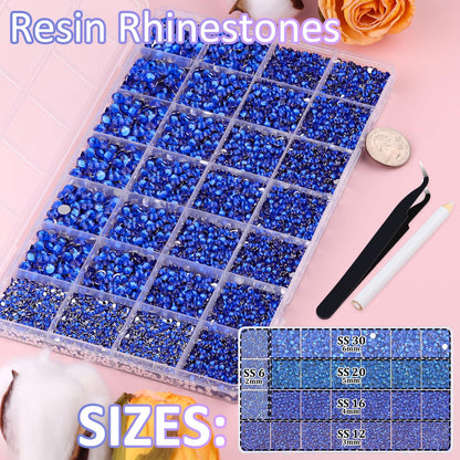 30000Pcs Resin Rhinestones for Bedazzling with Tweezers, Royal Blue Rhinestones for Crafting with B7000 Jewelry Glue for DIY Crafts Clothing Tumblers Shoes Fabric Nail Art
