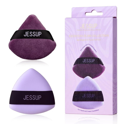 Jessup Powder Puff, 2pcs Triangle Powder Puff Soft for Foundation Setting and Baking, Reusable, Washable, Purple SP018