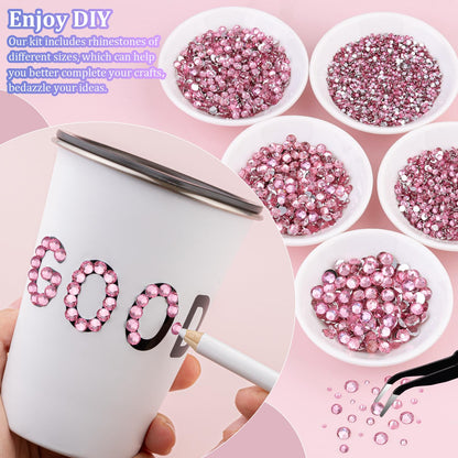 25000Pcs Resin Rhinestones with Tweezers for Crafting, Dark Pink 2-6mm Mixed Sizes Non Hotfix Flatback Gems, Bedazzling Crystal for DIY Craft Clothing Mugs Tumblers Shoes Fabric Decor Nail Art