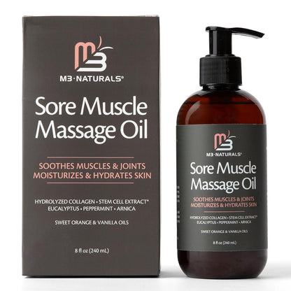 M3 Naturals Arnica Sore Muscle Massage Oil with Collagen, Stem Cells, and Menthol, Anti-Cellulite Therapy for Full Body, Fast-Absorbing Multipurpose Treatment