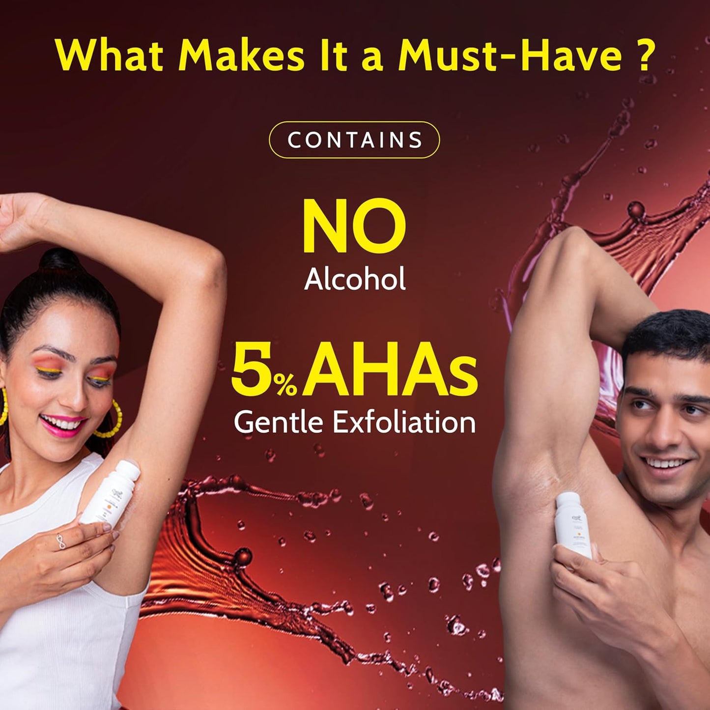 UnderArm Roll-On with 5% AHA| Lactic & Mandelic Acid|Prevents Odour, Brightens Skin & Exfoliates Underarm| For Sensitive Skin|Royal Oudh Fragrance | Alcohol & Aluminium Free|1.35 fl oz