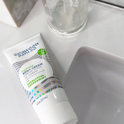 Seaweed Bath Co. Hydrate Body Cream, Eucalyptus Peppermint Scent, 6 Ounce, Nourishing Hand & Body Lotion Moisturizer for Dry Skin, with Sustainably Harvested Seaweed, Kukui Oil, Hyaluronic Acid