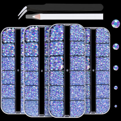 7000PCS Resin Rhinestones with Tweezers for Crafting, 2/3/4/5/6mm Flatback Jelly Rhinestones, 4 Box Sky Blue AB Non Hotfix Crystal Gems for DIY Crafts Mugs Tumblers Clothes Makeup Nail