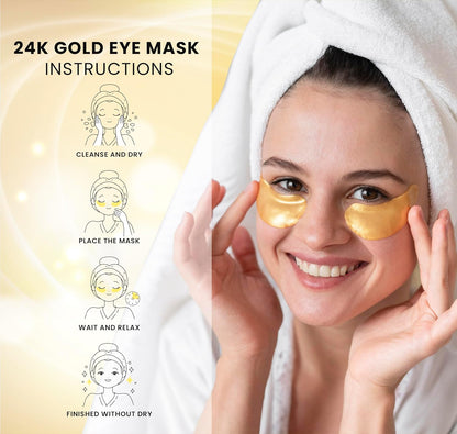 24k Gold Under Eye Patches - 60 Pcs Eye Mask Pure Gold Anti-Aging Collagen Hyaluronic Acid Under Eye Mask for Removing Dark Circles, Puffiness & Wrinkles Refresh Your Skin