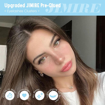 JIMIRE Natural Self Adhesive Eyelashes Wispy Pre Glued Lash Clusters No Glue Needed Press on Lashes Reusable Self Adhesive Lash Clusters Easy to Apply 9-12MM 108Pcs Pack