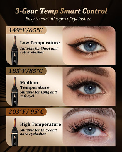Heated Eyelash Curlers - Eye Lash Curler Heat with Eyelash Comb - Electric Eyelash Curler - Rizador De Pestañasey LED Display 3 Temp Settings USB Charge Natural Curling 24H for Women Makeup Tool Gifts