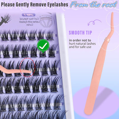 Self Adhesive Eyelashes Clusters Press on Lash Clusters Wispy Lash Extensions No Glue Needed Lashes Clusters Natural Cluster Eyelash Extensions Kit with Tweezers (8-16mm,C Curl)