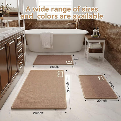 Non Slip Bath Mat Bathroom Rugs, Rubber Backing Braided Ultra Thin Bath Mats, Super Absorbent Quick Dry Bath Rug Shower Mat, Bathroom Floor Mat Fit Under Door, Machine Washable, Brown 24" x 35"