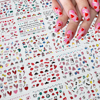 30 Sheets Heart Valentine Nail Art Stickers Decals 3D Self-Adhesive Pegatinas Uñas Red Heart Nail Decals Red Lips Rose Nail Supplies for DIY Acrylic Nail Art Decoration for Women and Girls