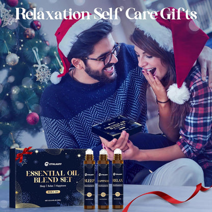 Essential Oil Roller Set, (Sleep, Relax, Happiness) Aromatherapy Roll On for Body Skin Care, Home - Natural Aromatherapy Gift, Relaxtion Gift, Stress Relief Gift for Women and Men