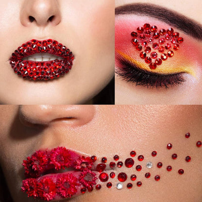 Canvalite 2784PCS Red Rhinestones Flat Back Gems, Nail Rhinestones Gems with 5Pcs Jewelry Glues, Pick Up Tweezers and Diamonds Picker Dotting Pen, Tools for Nail Art, Clothes, Face, Crafts